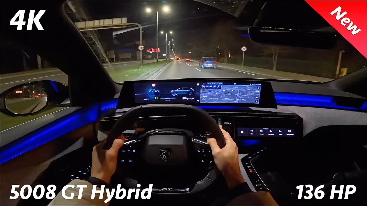 Peugeot 5008 Hybrid 2025 Night POV driving review (136 HP, 6S e-DCS)
