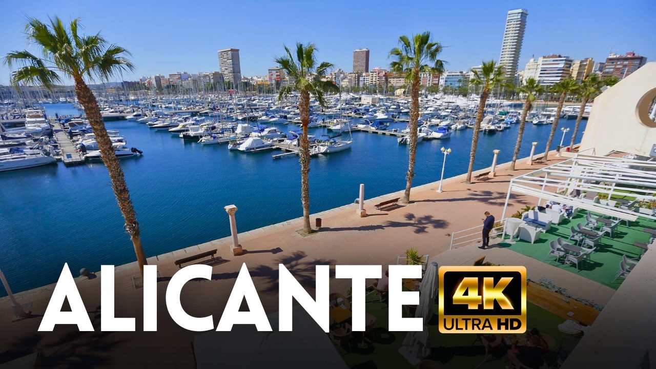 🇪🇸 Alicante, Spain: Marina & Esplanade (Explanada de España) – Cloudy Day Walk | 4K HDR