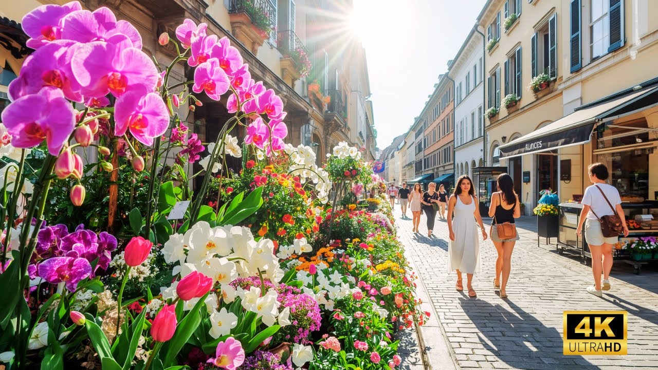 🌺 4K Geneva Walking Tour | Old Town Charm & Colorful Floral Scenes