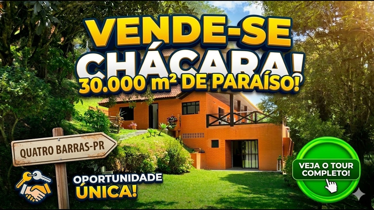 CHÁCARA 30.000m² | CASA SEDE | PISCINA NATURAL | TANQUE, CACHOEIRA | QUATRO BARRAS-PR