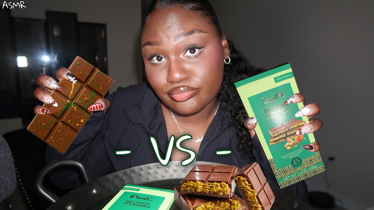 ASMR | MY Dubai Chocolate vs. LINDT Dubai Chocolate | First Time Trying Dubai Chocolate!!