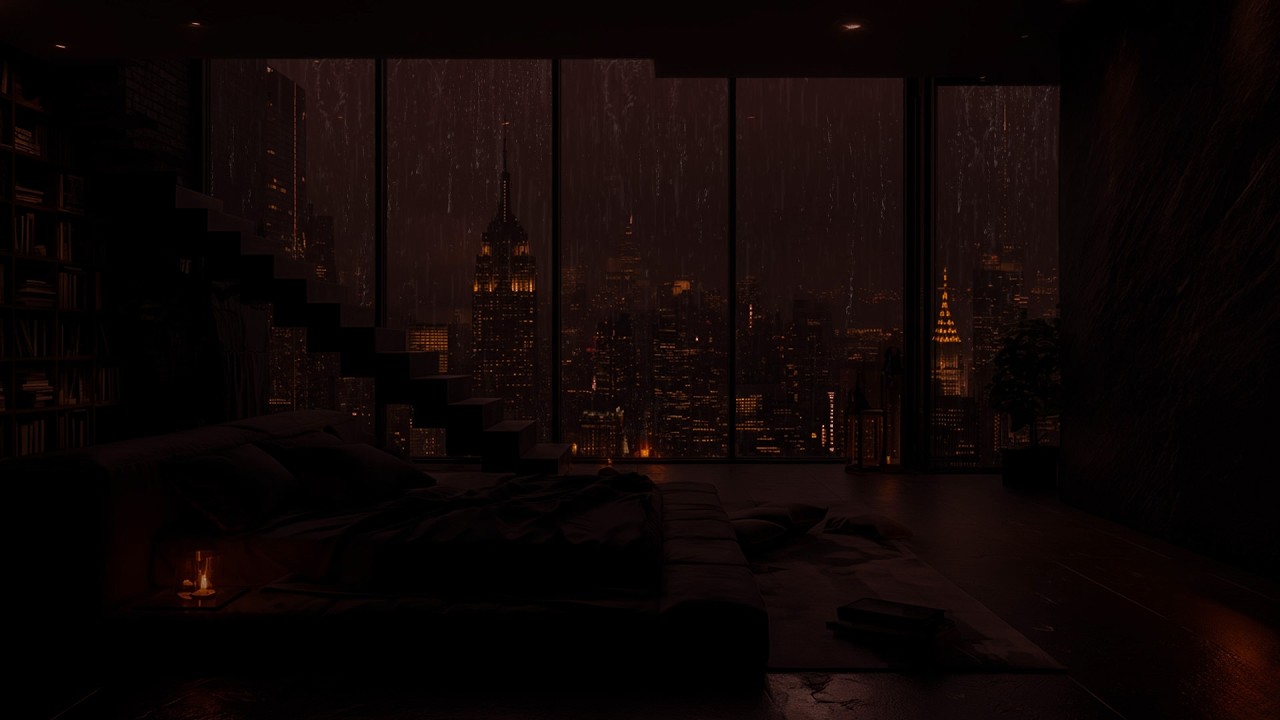 Rainy Night in a Luxury NYC Penthouse 🌧️ Thunder & Skyline Ambience-Fall Asleep Fast • Calm Anxiety