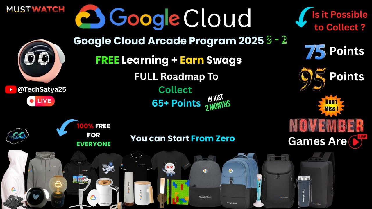 Google Cloud Arcade Full Roadmap 2025 🔥 | Earn 65+ Points Fast | Google Swags Free | #important Info
