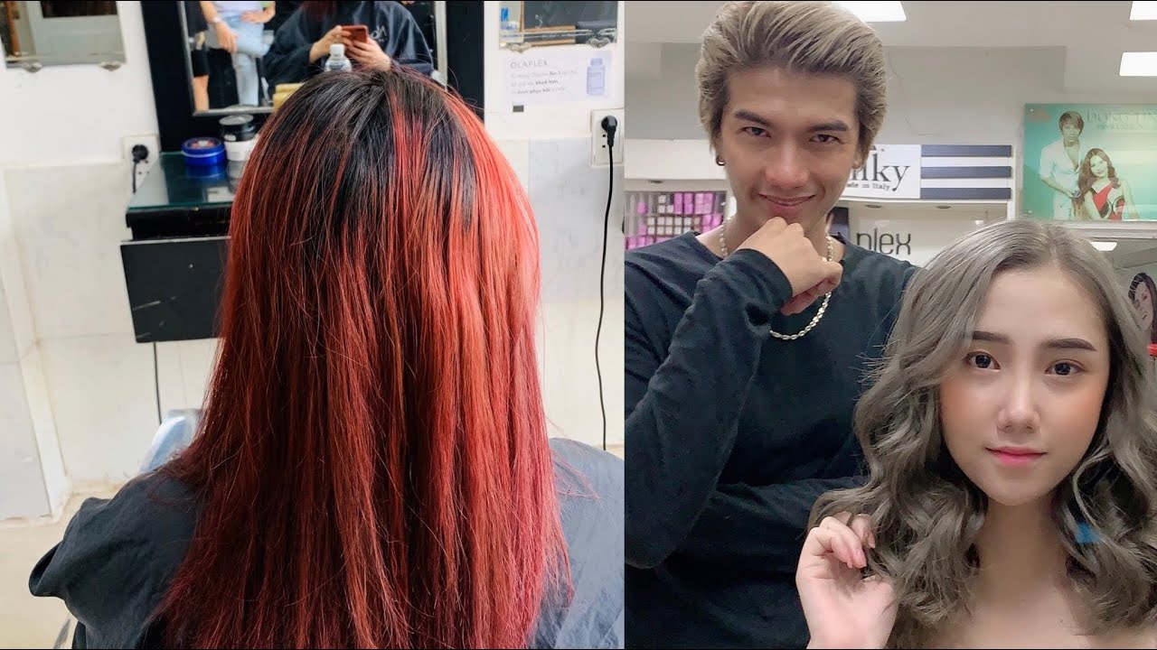 hướng dẫn bốc tóc màu đỏ chuyển qua khói mới nhất, đẳng cấp,hùng đông tinh hair
