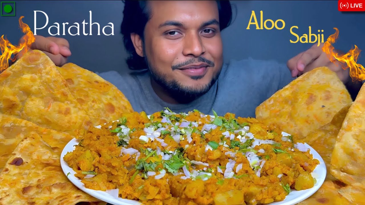 EATING SPICY ALOO SABJI WITH PARATHA 😋| DESI STYLE ALOO SABJI WITH PARATHA | SPICY EATING SHOW|
