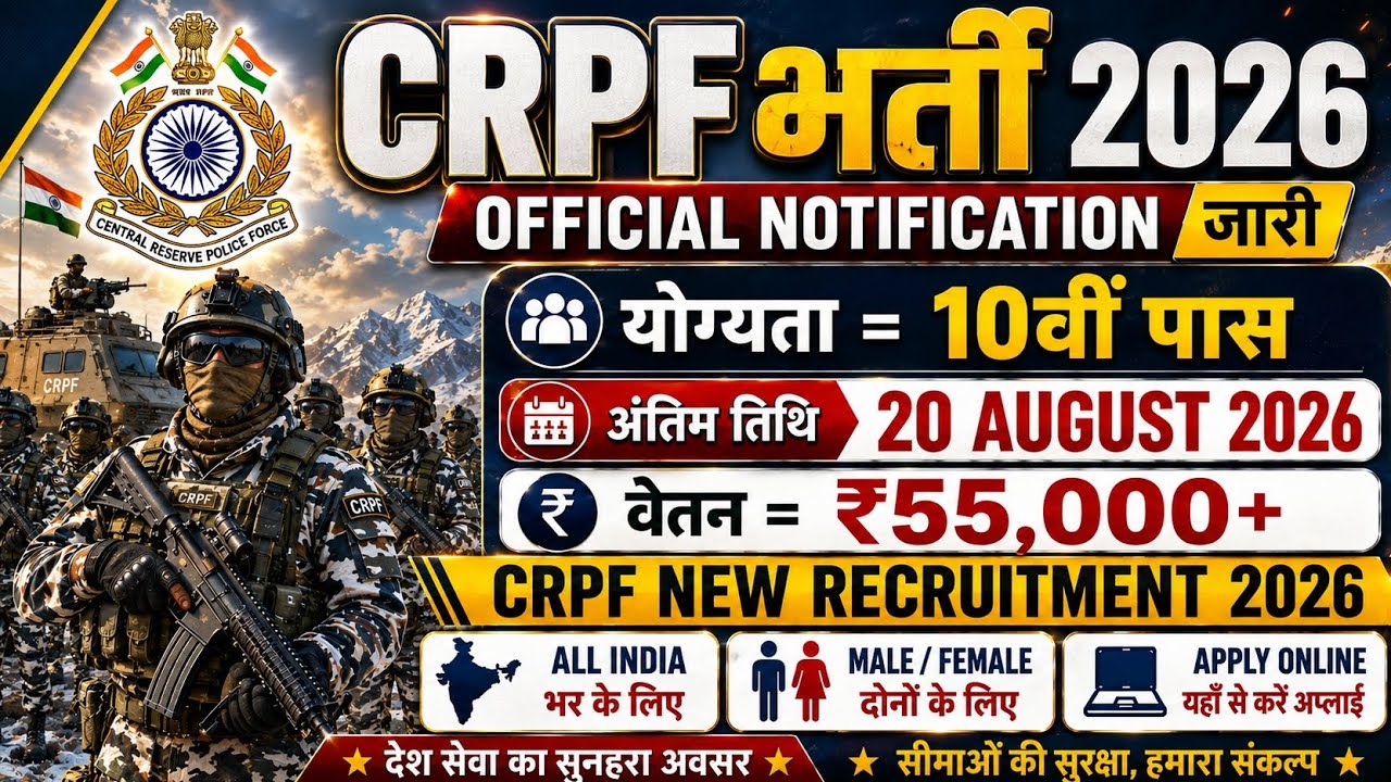 CRPF Rally Recruitment 2026 Notification | CRPF New Vacancy 2026 | August Jobs 2026 | 10th Pass
