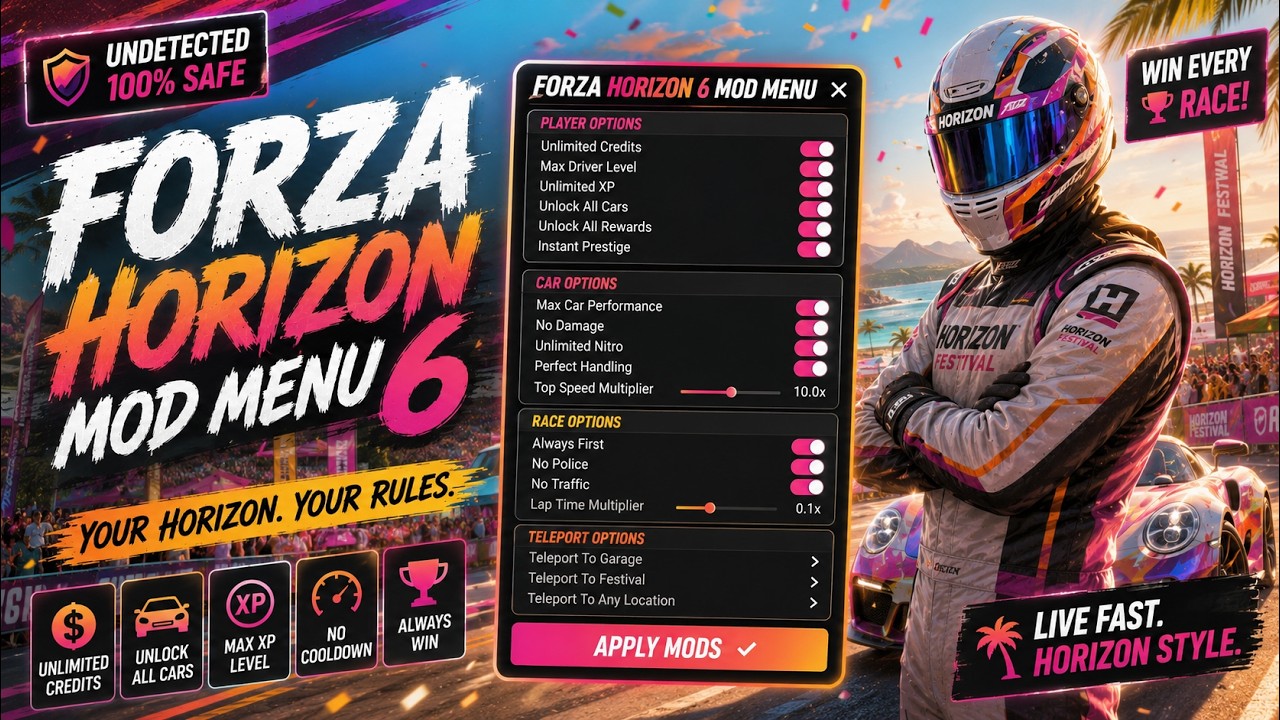 Forza Horizon 6 HACK | BEST FH6 Cheat-Menu | Forza 6 Mod Menu | MONEY GLITCH + Unlimited WheelSpins