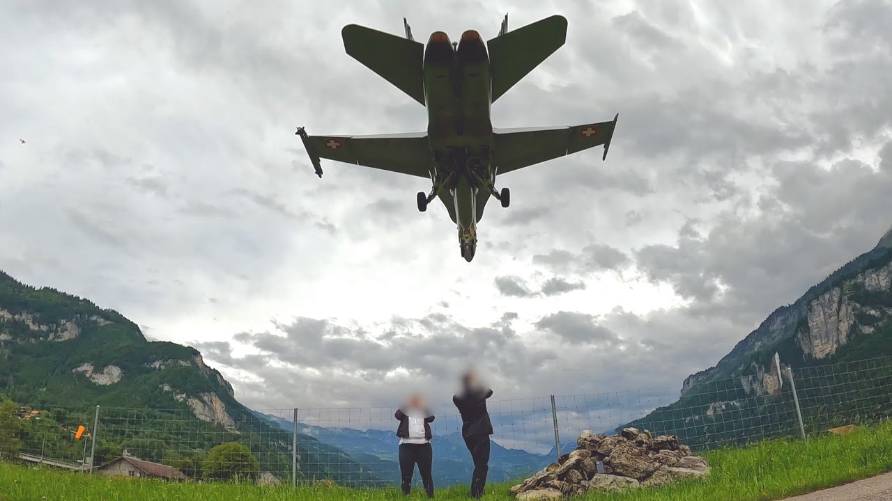 [4K] Low approach Landings at Meiringen Air Base – PC-21, PC-7 & F/A-18 Overhead! 🇨🇭