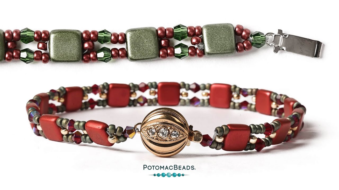 Tile Bead Square Stitch Bracelet - DIY Jewelry Making Tutorial by PotomacBeads