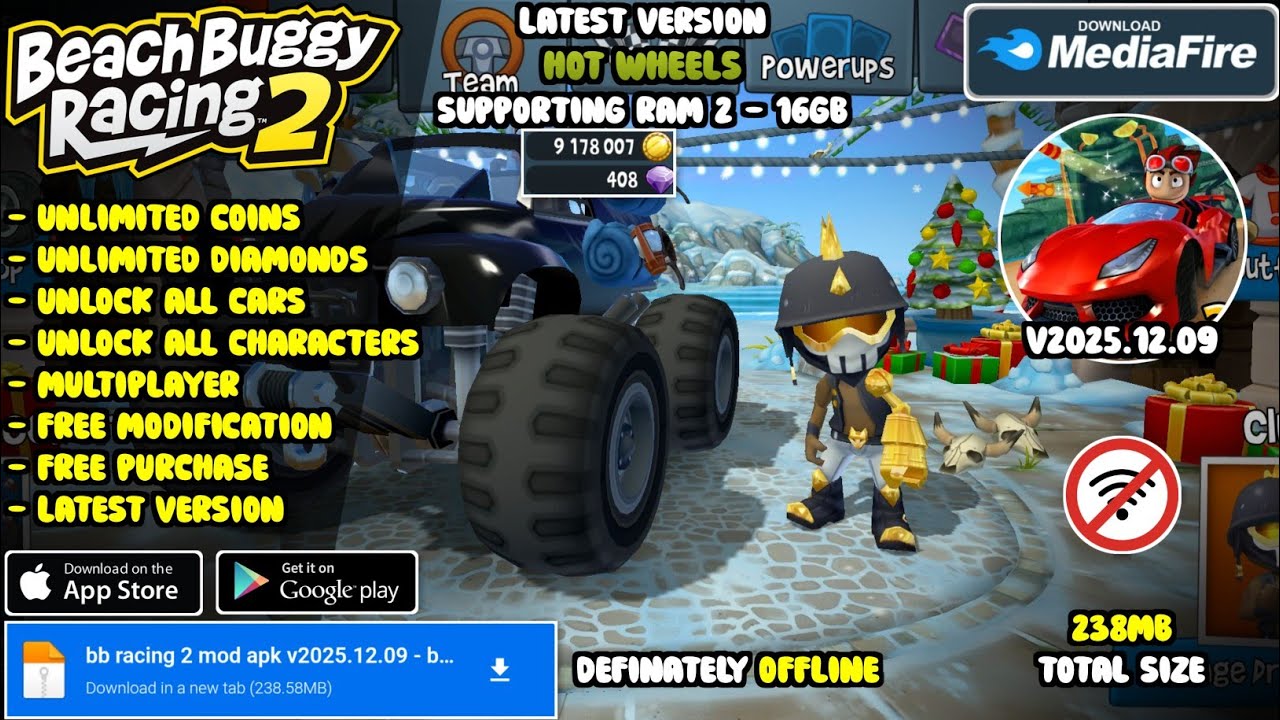 beach buggy racing 2 mod apk v2025.12.09 | new bodykits, unlimited money and unlock all cars