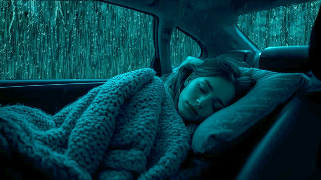 Sleep Fast In Minutes With Torrential Rain On The Car & Strong Thunder On The Deserted Road