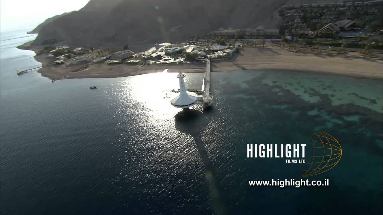 AE 012 Aerial Footage Israel: Aerial video of Eilat beach and underwater marine museum
