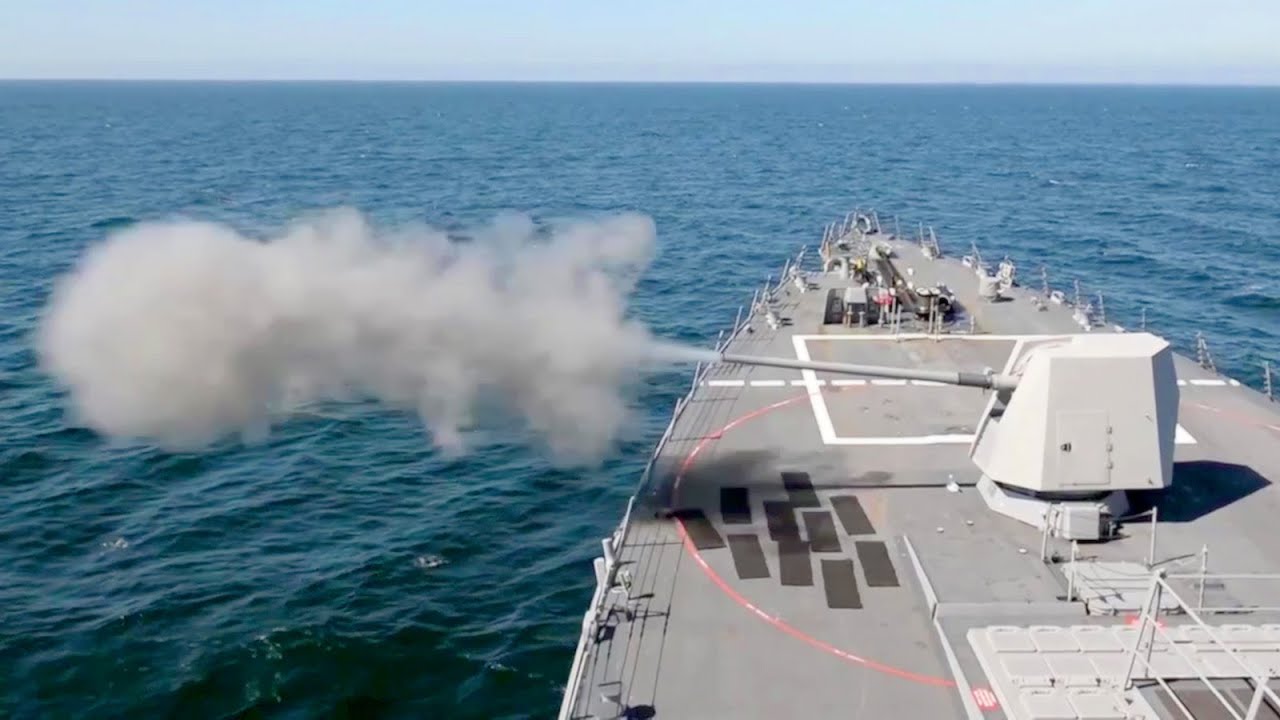 5-inch 62-caliber Mk 45 Naval Gun Live Fire &ndash; Arleigh Burke-class Destroyer