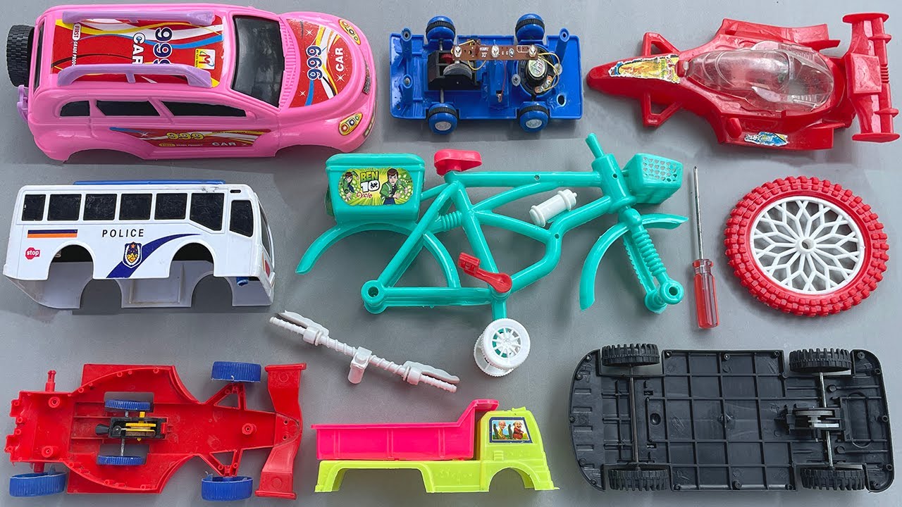 Attachment of Toy Vehicles | Blue Bicycle, Sports Car, Police Car, Dump Truck, 999 Car | Miran Toys