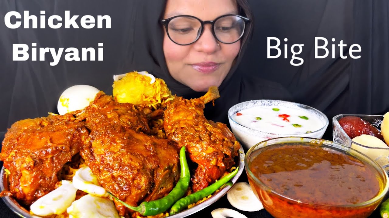 Eating Spicy Chicken Biryani With Gravy & Raitha || Big Bite