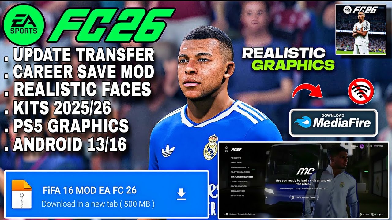 ОБНОВЛЕНИЕ FC26 PS5! FIFA 16 MOD EA FC 26 Android Offline | Режим карьеры + все турниры | (V19)