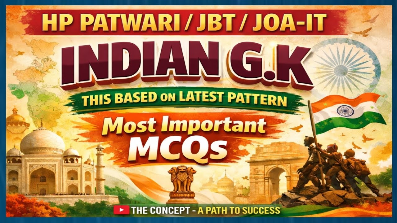 Most Important MCQs of Indian GK Based on Latest Pattern for HP PATWARI/JBT/JOA-IT Exams 2026