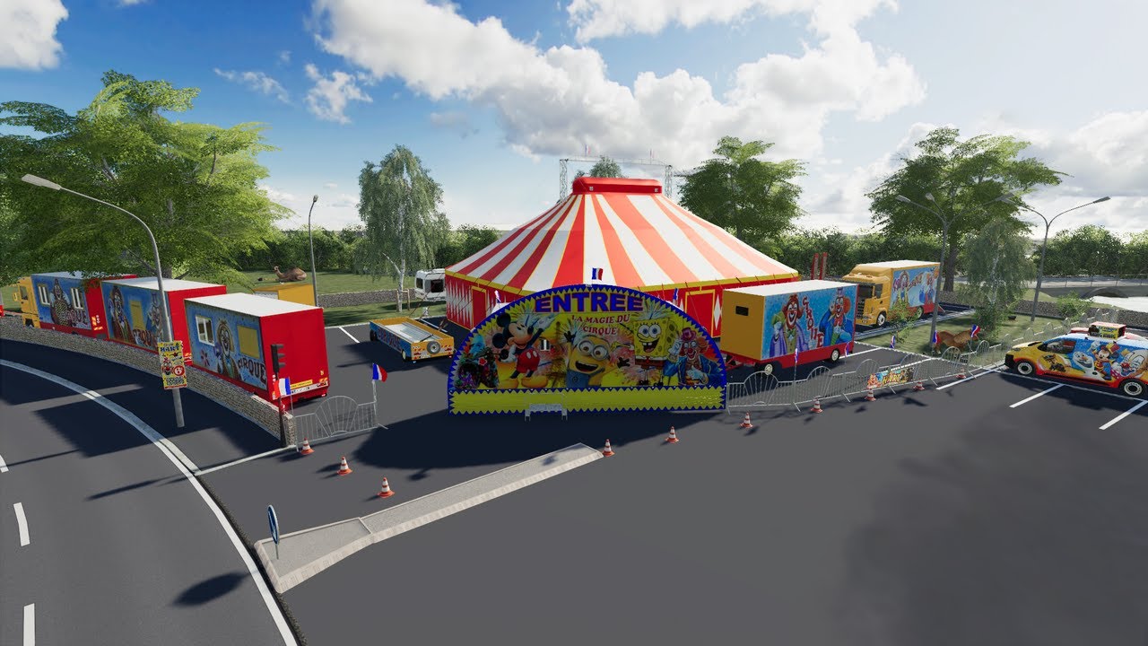 {cirque fs19} partie:1 affichage,arrivée des convoi,montage du cirque🎪🐪 🦁