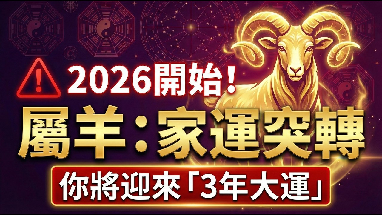 緊急提醒！生肖羊，馬年開始，你將迎來「3年大運」，家運突然轉好是有徵兆的，這3個現象你有嗎？#屬羊2026運勢 #2026生肖羊運程 #丙午馬年 #轉運 #偏財 #風水 #大運徵兆 #財運 #貴人