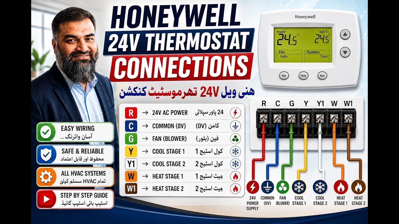 Honeywell Thermostat 24v Practical Wiring Diagaram | #Bahrain #Hvaccontrols #chillers #Thermostats