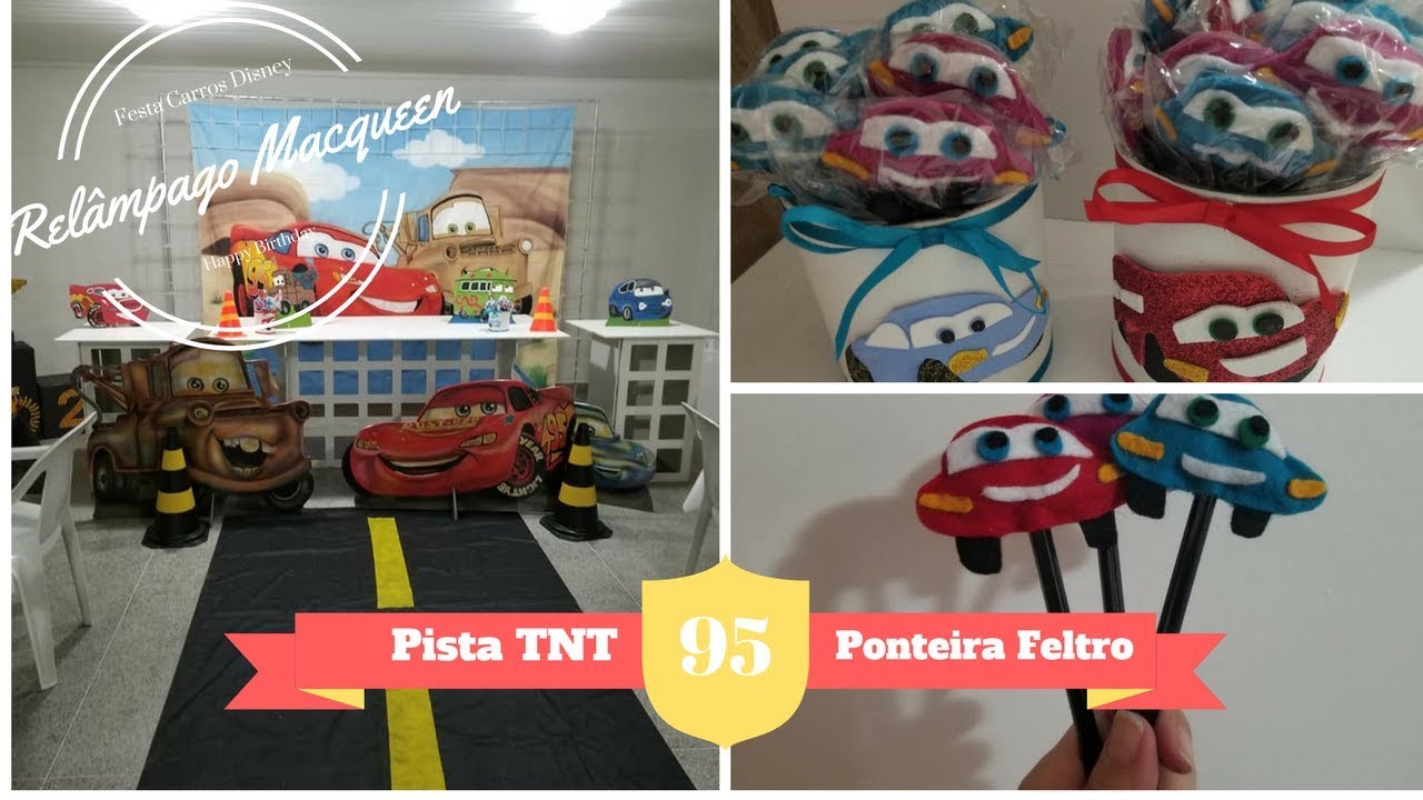 Festa carros disney - Decoração - Tapete Pista Carros TNT e  Macqueen de feltro (ponteira lápis)