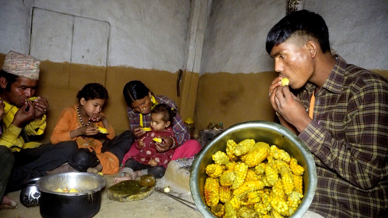 dharme brother's family having steam corn all family members together || rural Nepal ||