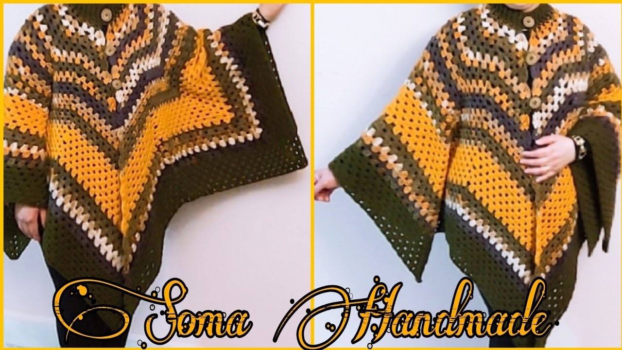 كروشيه بونشو شيفرون شيك مميز لجميع المقاسات💓||  Crochet  chevron poncho  #soma_handmade#Crochet