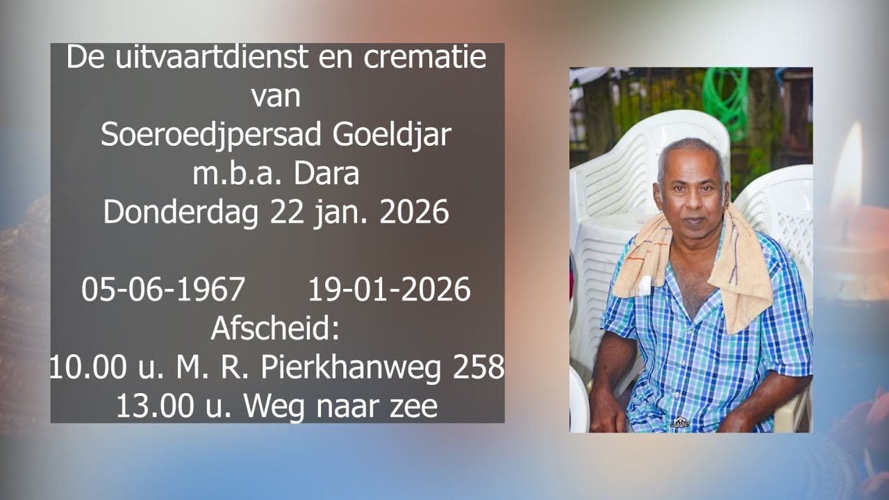 De uitvaartdienst en crematie van Soeroedjpersad Goeldjar m.b.a. Dara. Donderdag 22 jan. 2026.