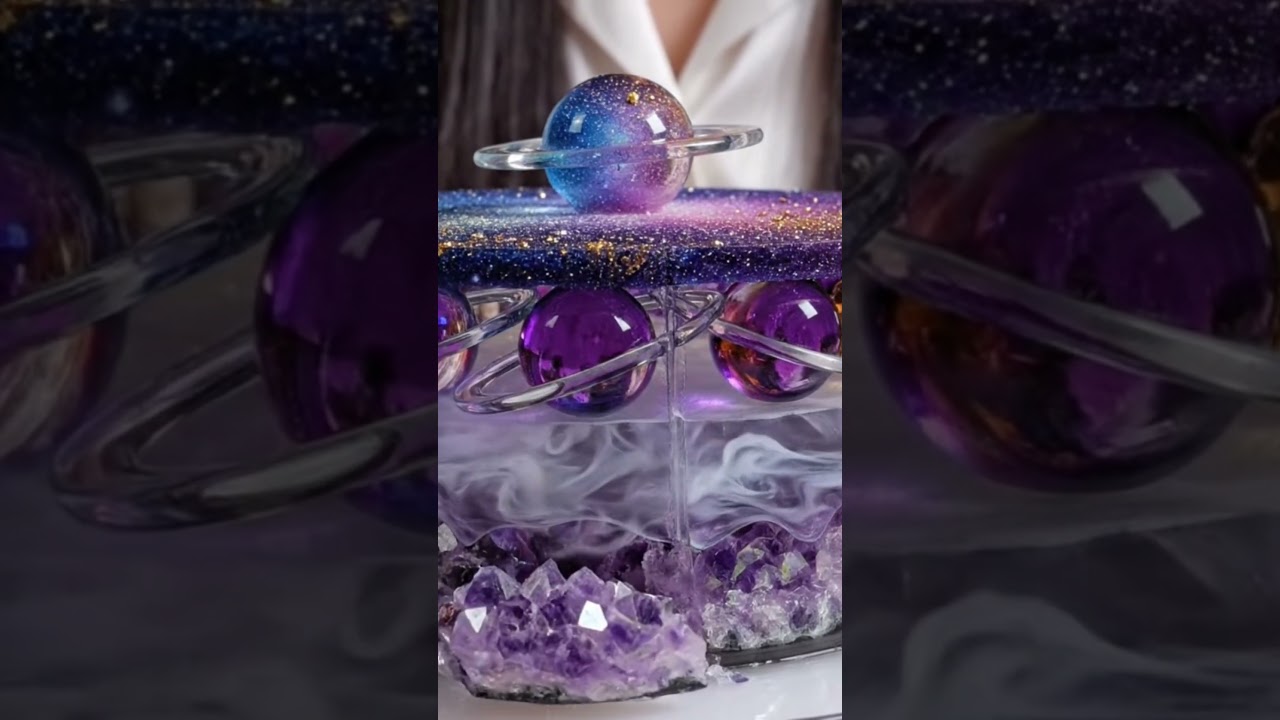 【ガラスASMR】宇宙ガラスケーキ｜惑星・星層・アメジストがきらめく幻想カット音 癒し リラックス 睡眠導入 Cosmic  Cake | Planets, Star Layers Amethyst