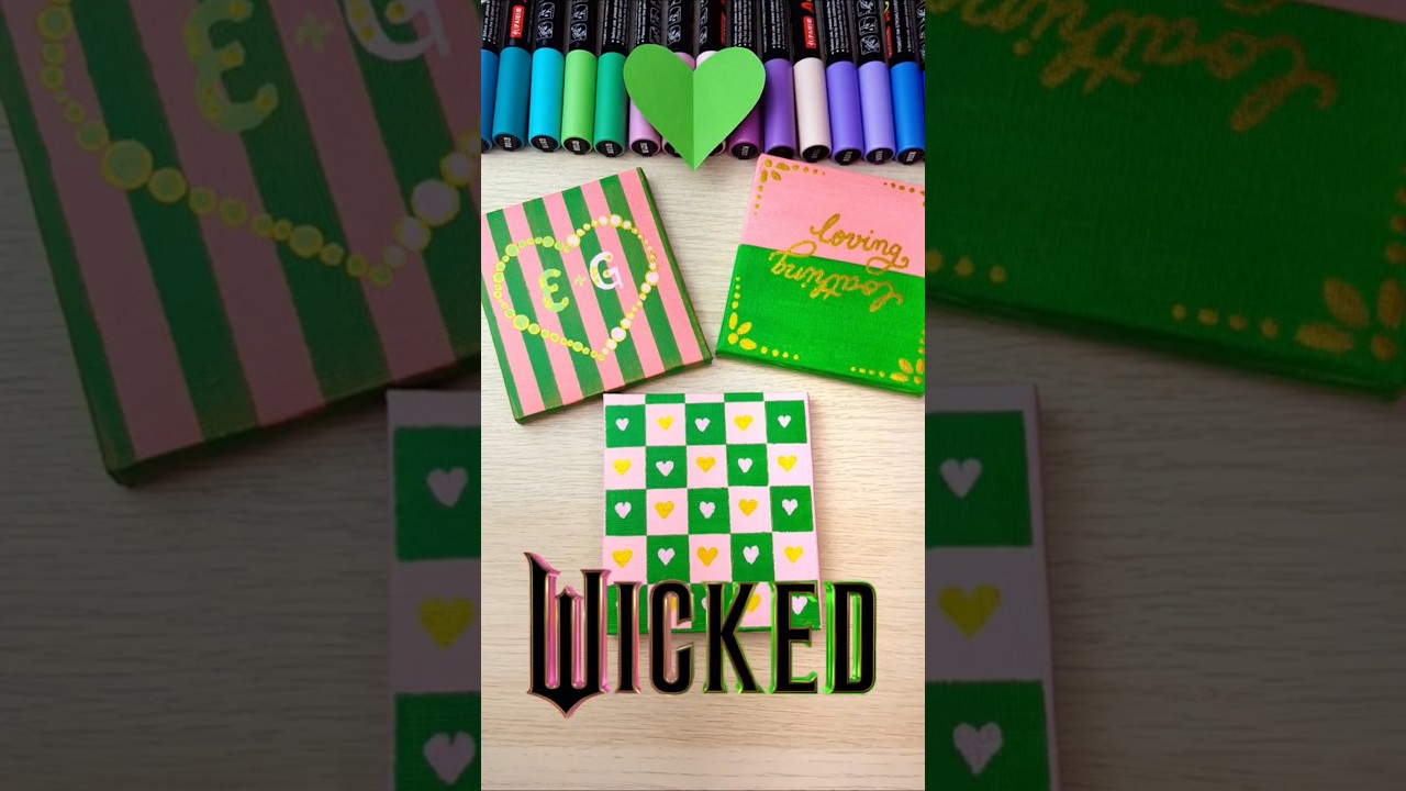 💖💚3 WICKED green pink painting idea #art #valentinesday #cute #arianagrande #glinda #heart  #diy