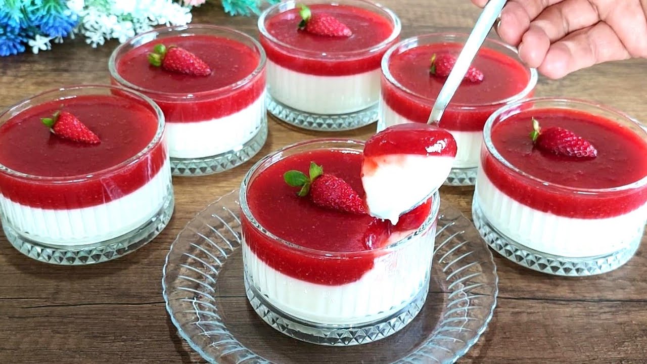 🏆ÇİLEK SOSLU MUHALLEBİ TARİFİ 🍓EN HAFİF EN KOLAY SÜTLÜ TATLI TARİFİ👌 #muhallebilitatlılar
