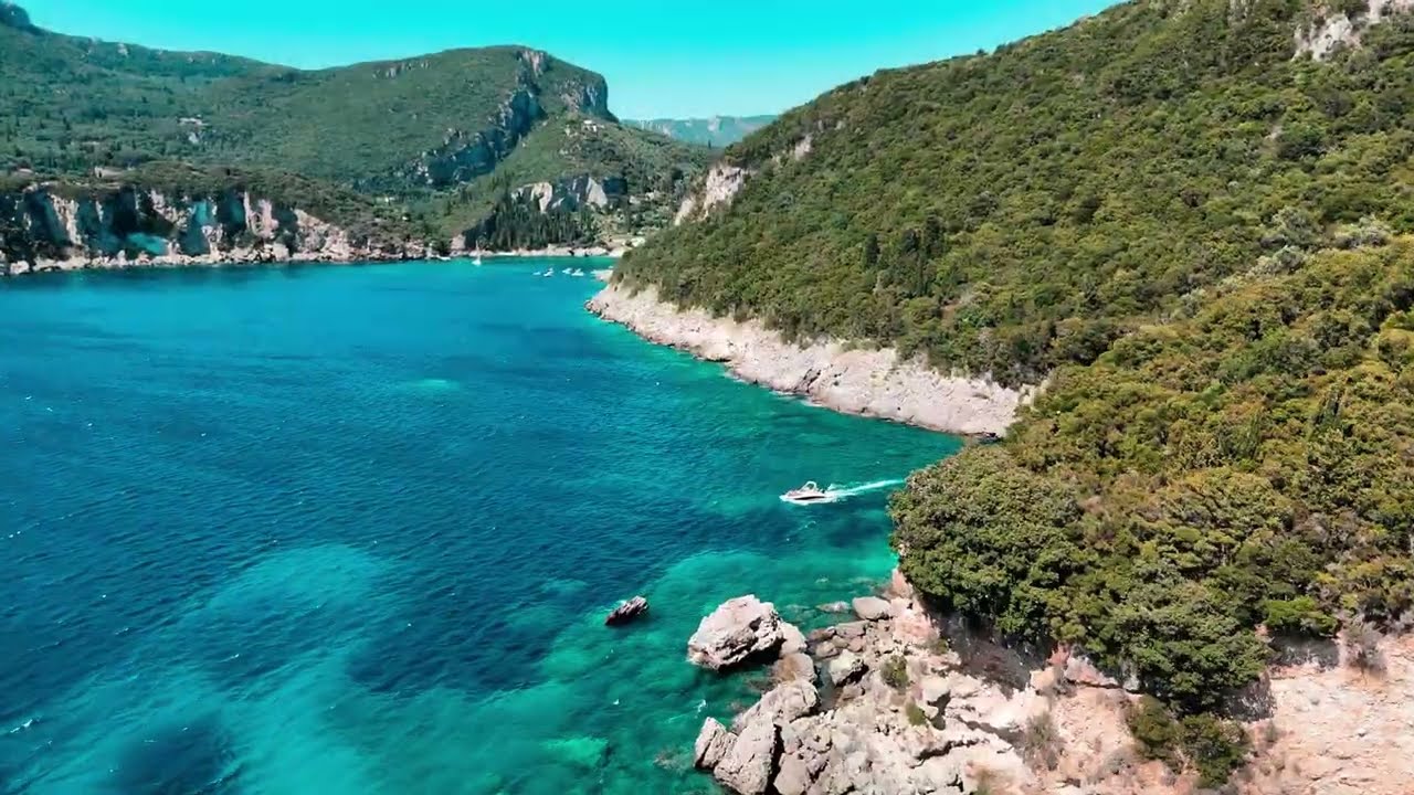 Rovinia Beach in 4K on the Island of Corfu in Greece.