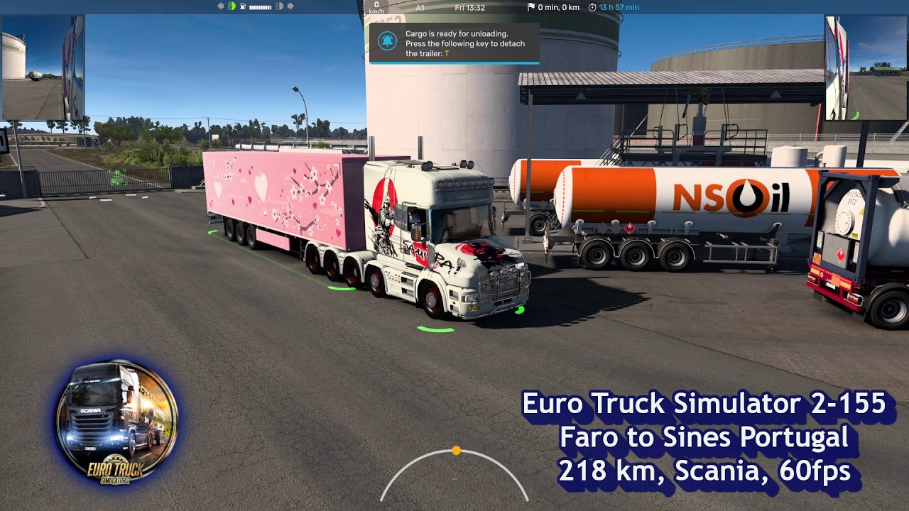 Euro Truck Simulator 2 155, Faro to Sines Portugal, 218 km, Scania, 60fps