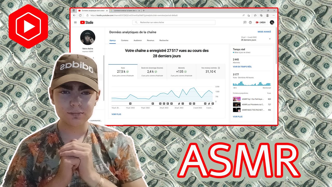 Asmr Visite de YouTube studio (stats, argent..)