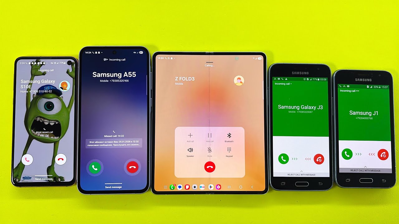 Samsung Z Fold 3 Outgoing Call | Incoming Call Samsung S10e + Galaxy A55 + Galaxy J1 + Galaxy J3 