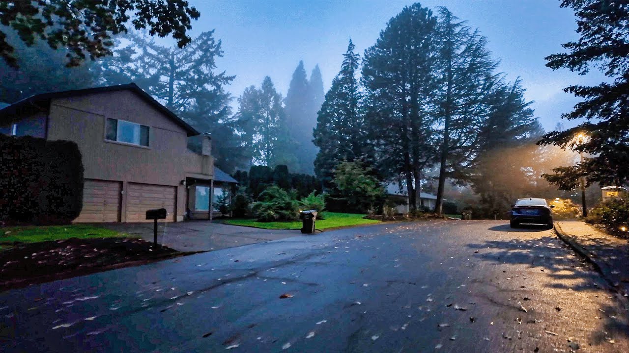 Atmospheric Night Walk Through Fog in a Suburban Neighborhood [Before Halloween]