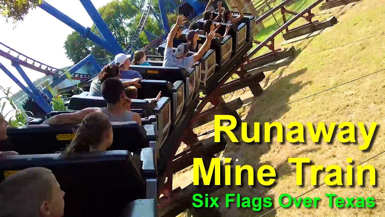 Six Flags Over Texas Runaway Mine Train Roller Coaster On Ride HD POV