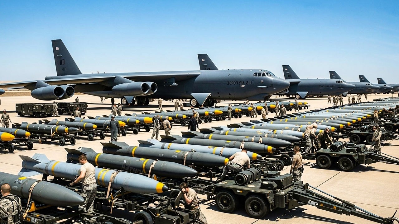 Iran High Alert! U.S. Air Force Prepares B-52 Bombers with JDAMs for Strategic Missions