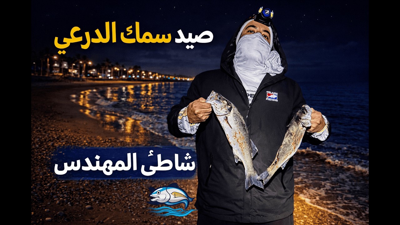 صيد الدرعي ليلاً بشاطئ المهندس… و الصغير مكانه البحر 🌊 🎣