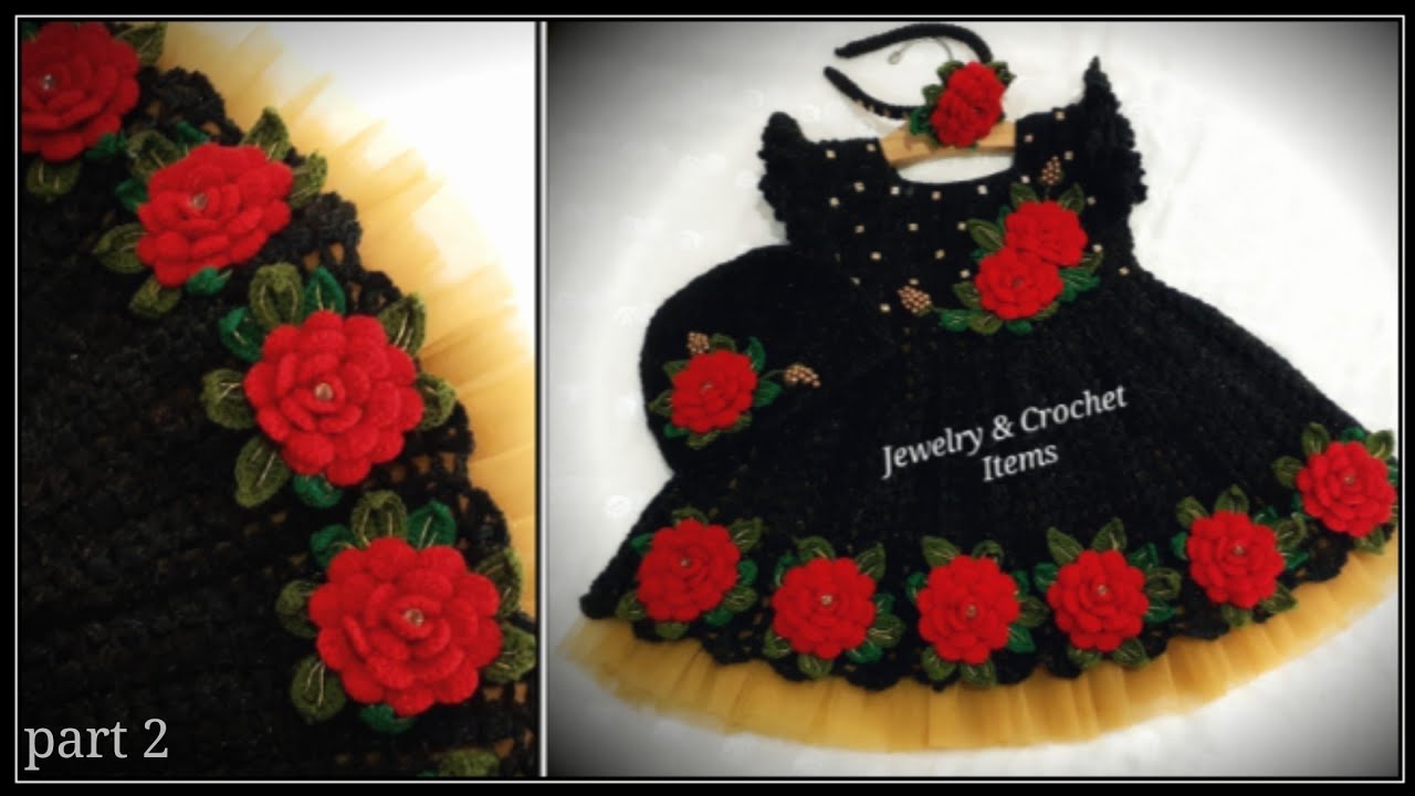Black Beauty Crochet Baby Frock | Floral Design with Can-Can (part 2)