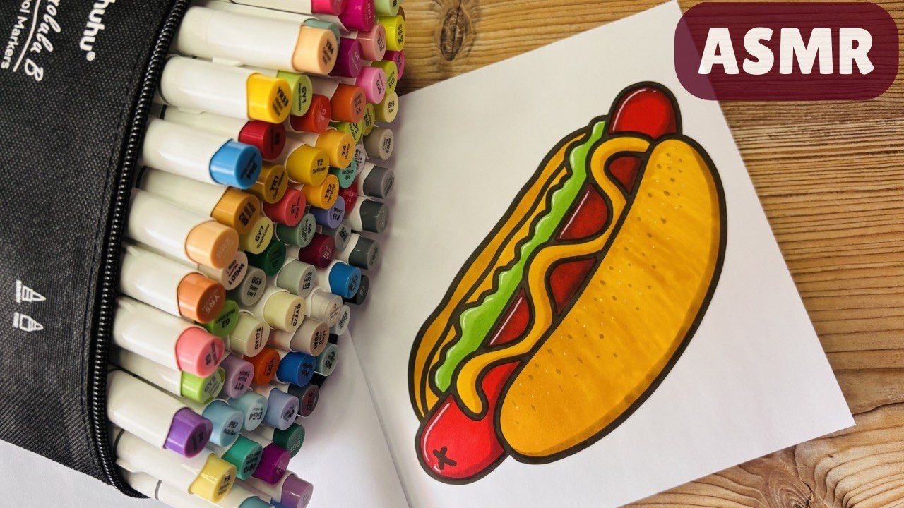 ASMR Coloring Hot Dog 🌭  Relaxing Marker Sounds  No Talking