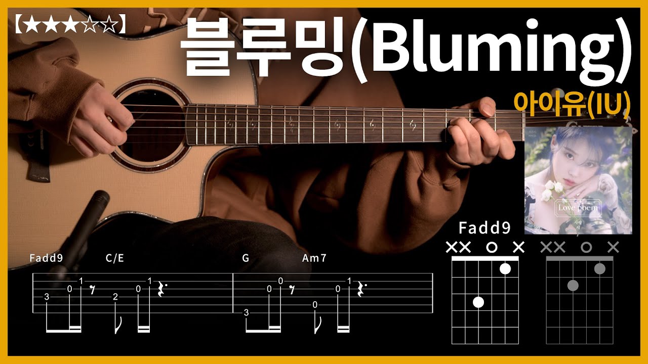 455.아이유(IU) - 블루밍(Bluming) 기타커버 【★★★☆☆】 | Guitar tutorial |ギター 弾いてみた 【TAB譜】