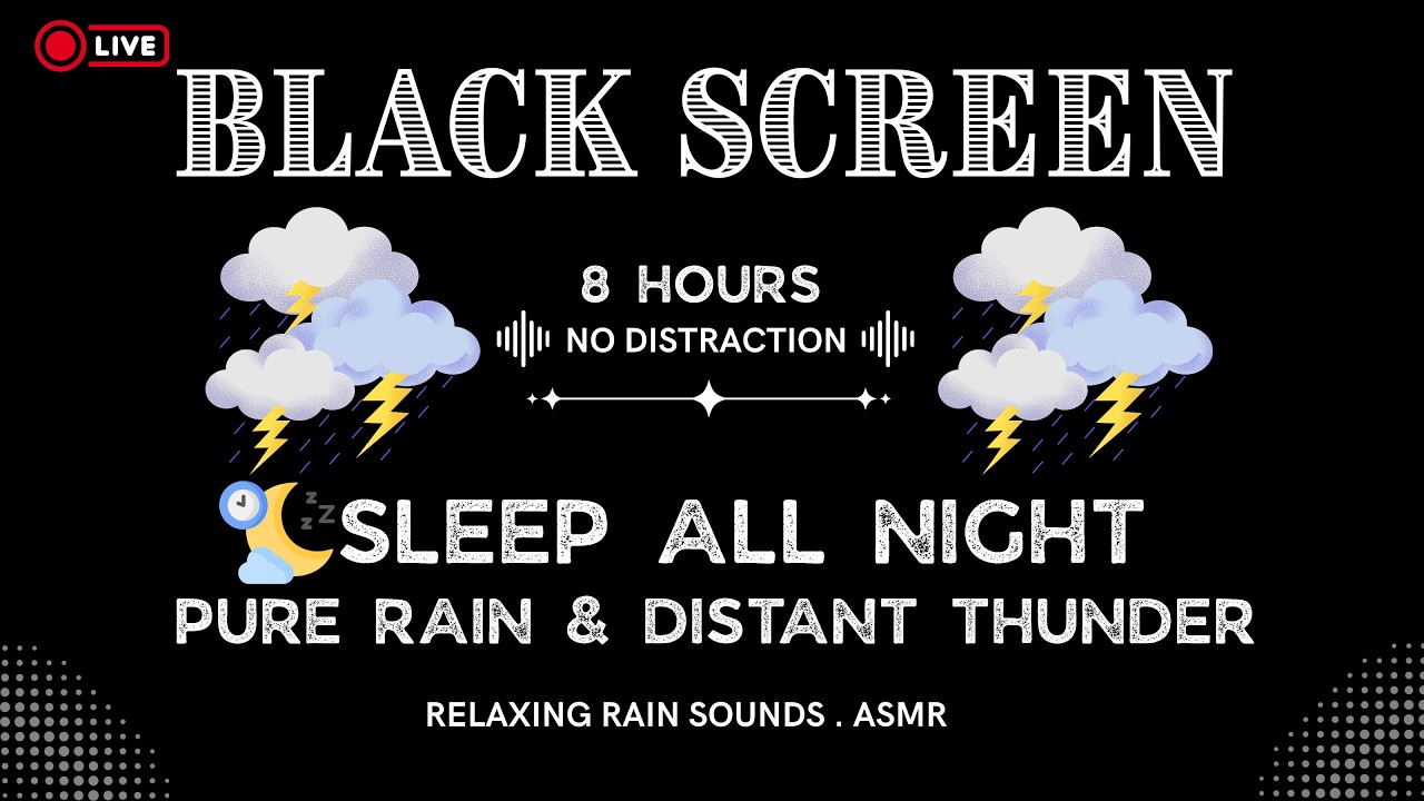 🔴 Pure Night Rain & Distant Thunder Black Screen 🌙 | Sleep Through the Night