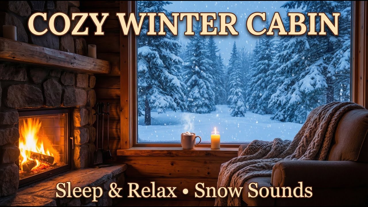 Cozy Winter Cabin ❄️ Heavy Snow & Crackling Fireplace [Sleep, Relax, Read]
