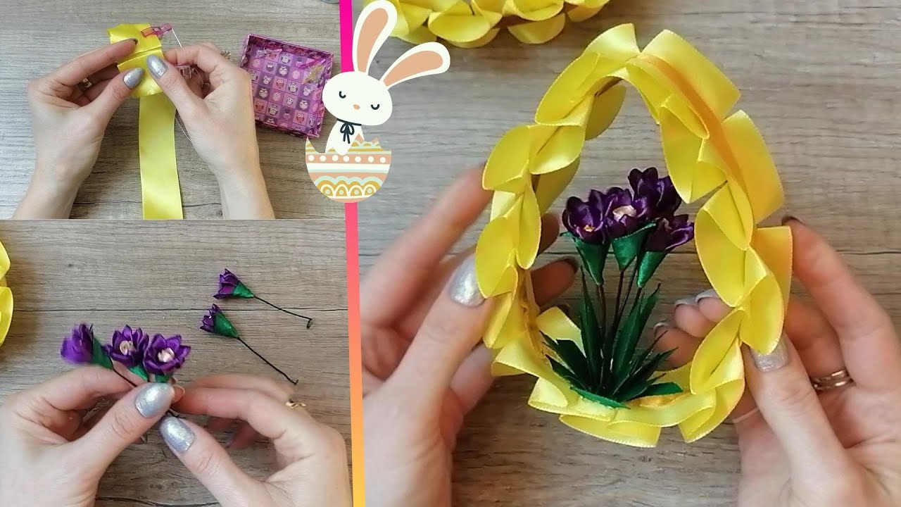D.I.Y. Easter Egg With Crocuses From Satin Ribbon