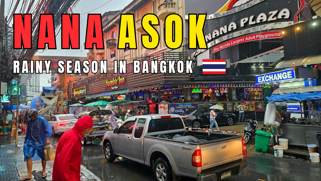 [4K] Rain Walk from NANA to ASOKE in Bangkok 🇹🇭 Walking Tour (ASMR Rainy City Sounds)
