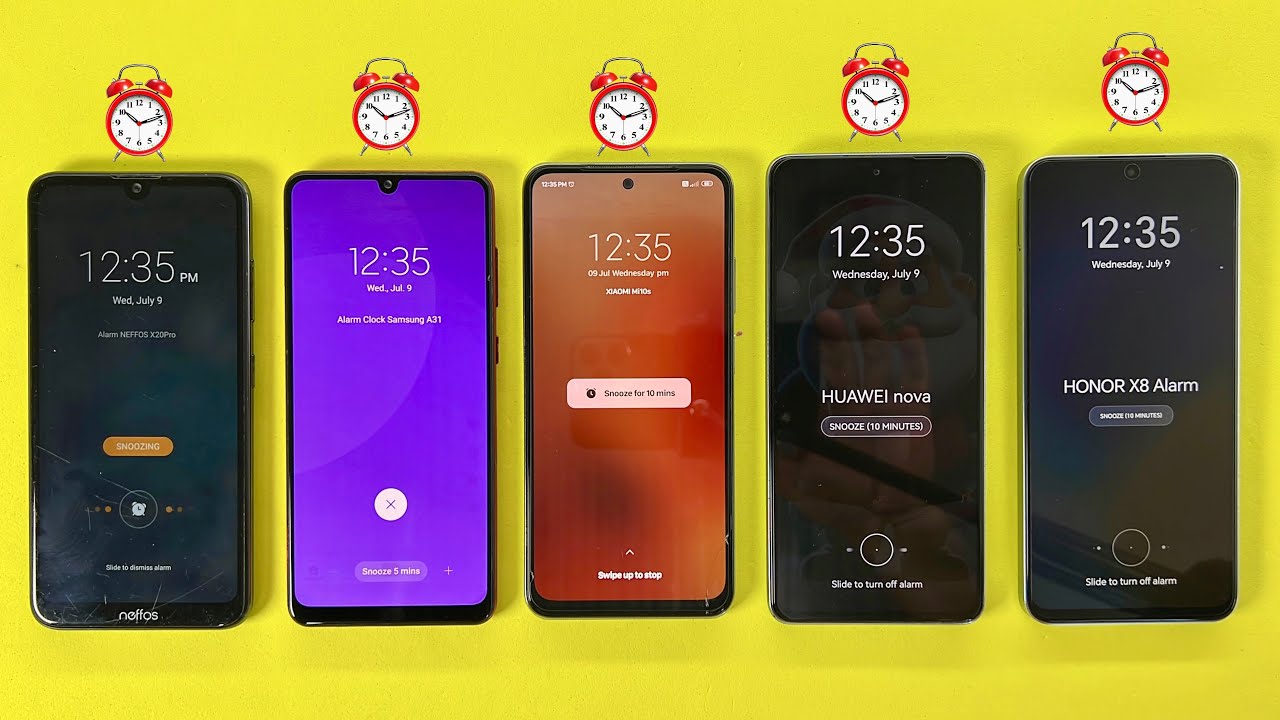 Alarm Clocks Samsung A31, NEFFOS X20pro, Redmi Note10s, HUAWEI 9SE, HONOR X8