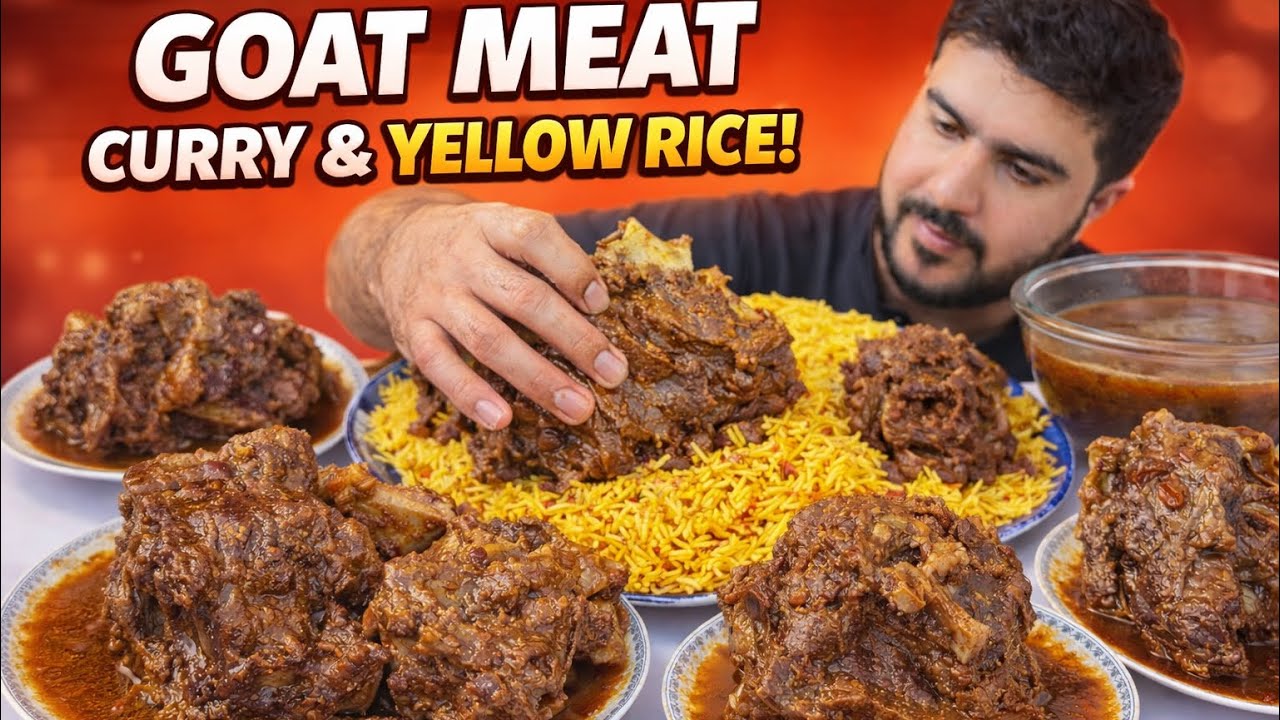 ASMR; EATING SPICY MUTTON CURRY SPICY YELLOW RICE EXTRA GRAVY    REAL MUKBANG NO TALKING