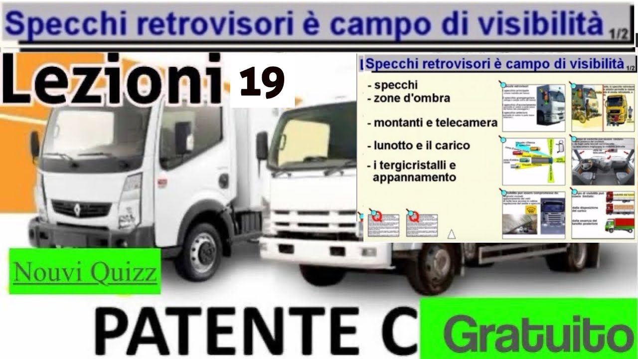 Patente C lezioni 19 Gratuito | Patente C c1 Nouvi Quizz | Specchi Retrovisori è Campo di Visibilità