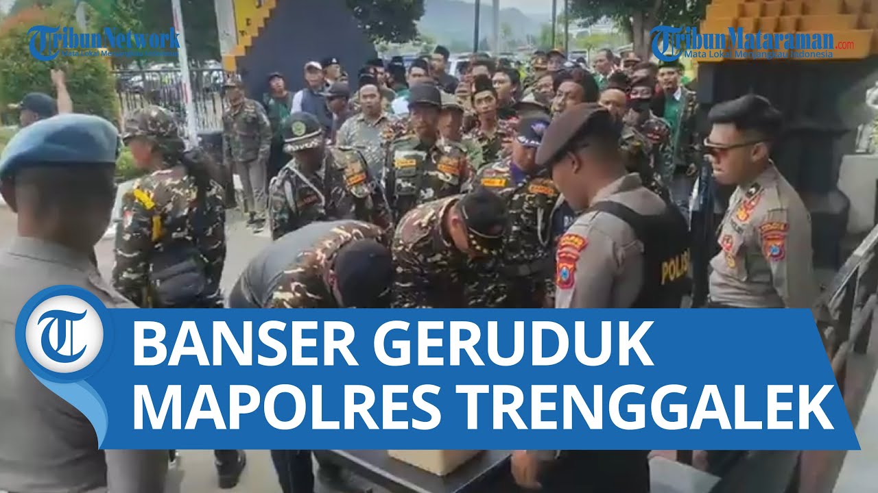 Banser Tulungagung Geruduk Mapolres Trenggalek Tuntut Kasus Pelemparan Batu Diusut Tuntas